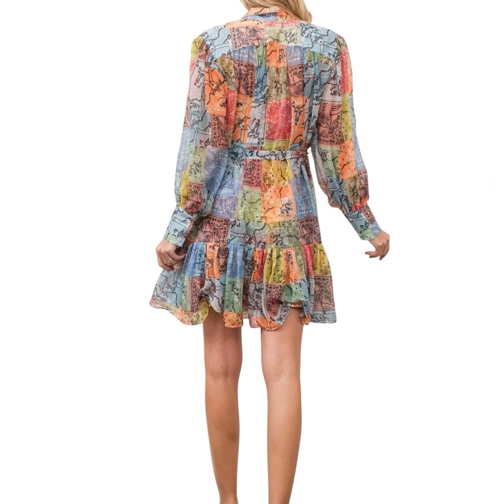 NEW blue b Multicolor Orange Patchwork Print Pais… - image 5